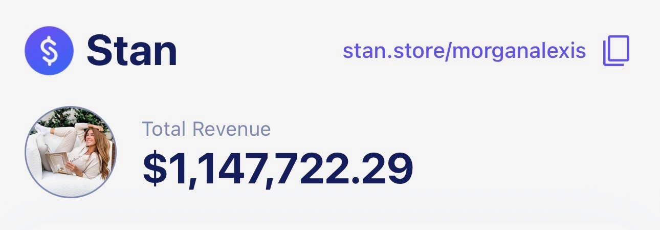 Stan store dashboard showing $1,147,722.29 total revenue