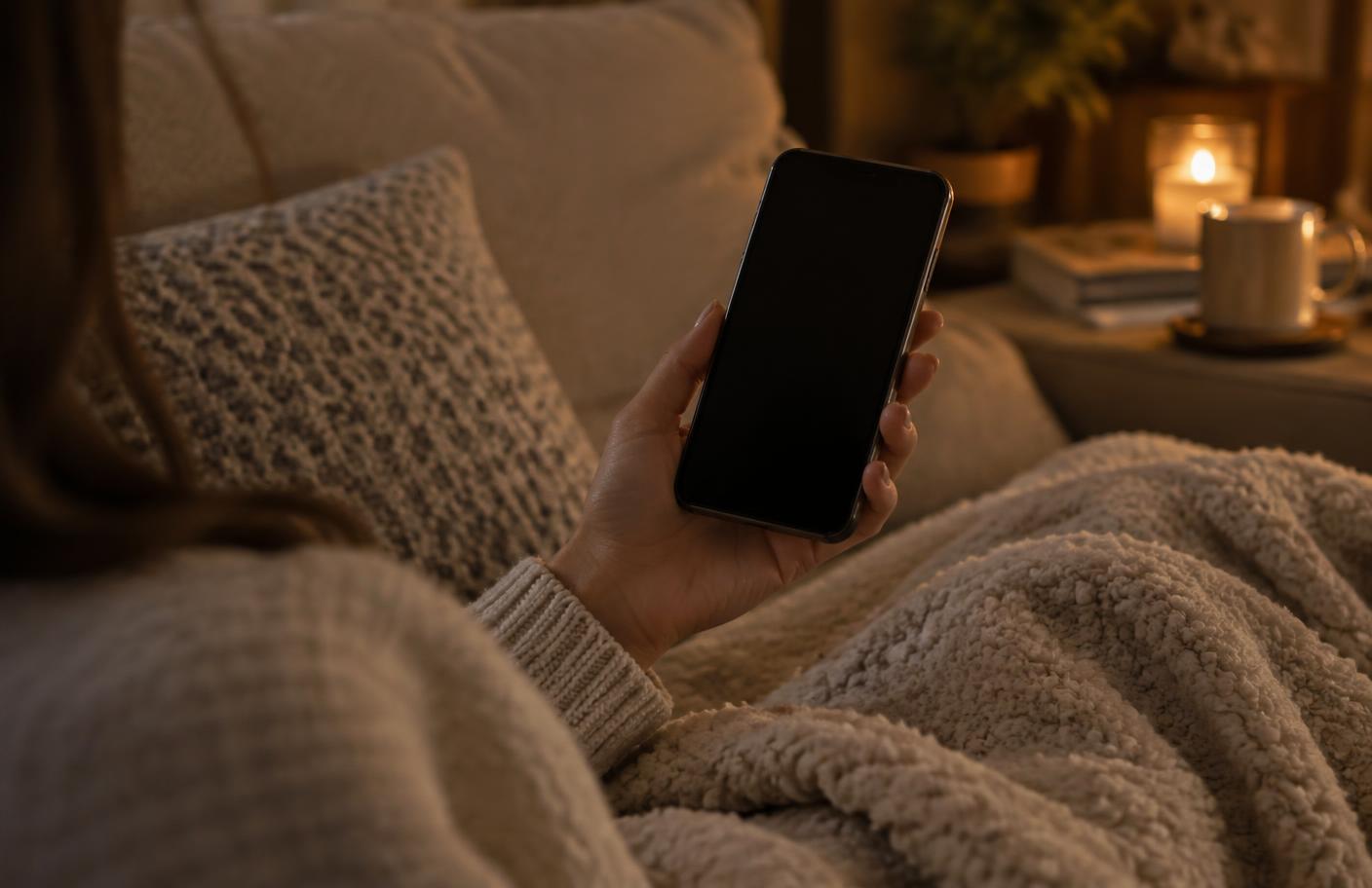 Relaxing at home with a phone